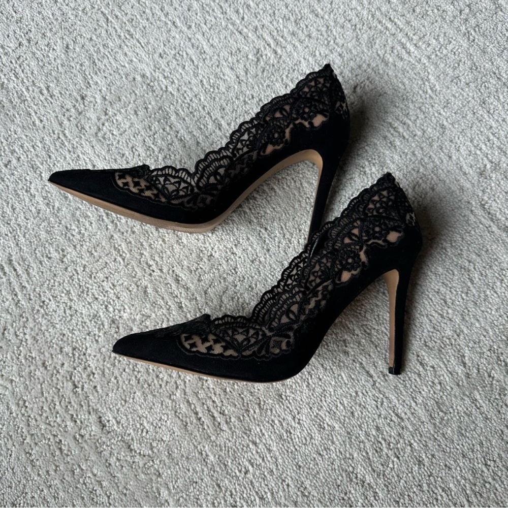 INC Black Heels with Intricate Lace Overlay - Picture 4 of 9